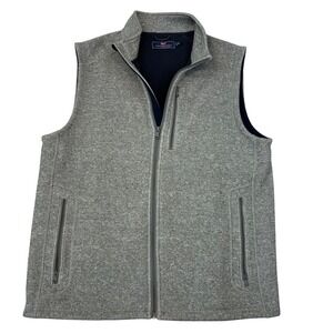 Vineyard Vines Vest Mens Medium Gray Saltwater Sweater Fleece Full Zip 1K001074